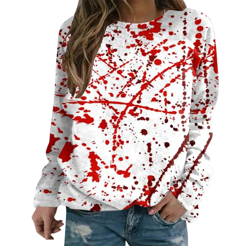 Terror Blood Graphic Sweatshirts Halloween Party Design Female Clothes I'm Fine Bloody Women Sweater Horror Ladies Y2k Pullovers