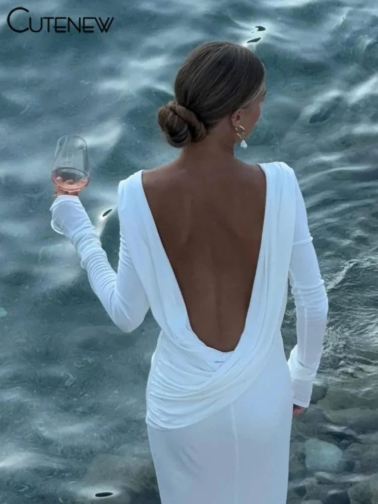 Aranyos High Street Női Maxi Ruhák Klasszikus tömör, hát nélküli, teljes ujjú tokkal Tömör köntös Női Elegáns bankett Vestidos