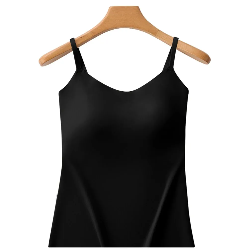 Beépített melltartó Cami Tank Top állítható spagetti pánt U-nyakú, párnázott melltartó formázóruha Varrat nélküli vékony alsónemű mellény