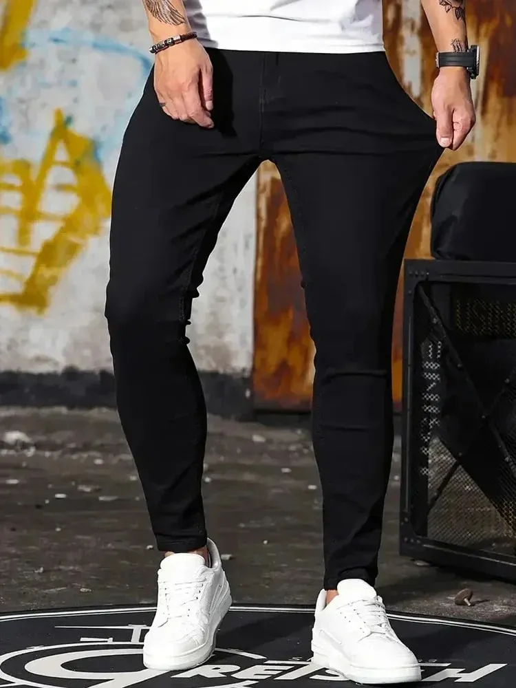 Férfi Farmer Stretch Skinny Farmer Nadrág Egyszínű Fekete Kék Tavaszi Luxus Utcai Harajuku Hip-Hop Stílus Slim Fit Nadrág Márka