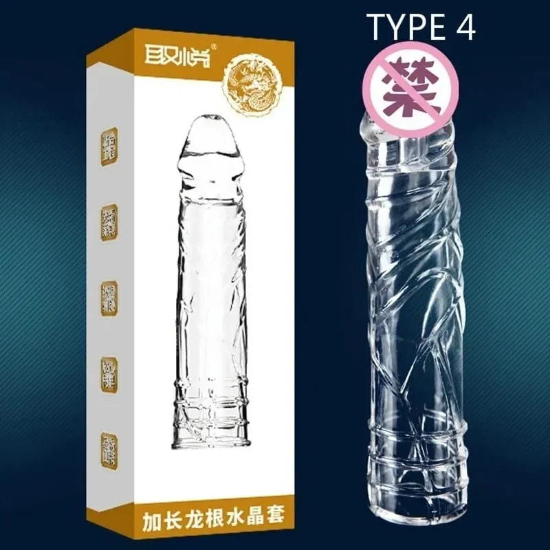 4 Types Thicken Penis Enlarge Sleeve Reusable Condom Cock Extender Delay Ejaculation Sex Toys for Men Intimate Goods