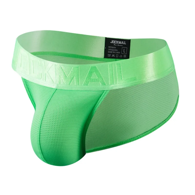 Jockmail Mans Underwear Gay Brief Nylon Mesh Sexy Low Waist Ropa Interior Hombre Letter Embroidery Sissy Panties Male Lingerie