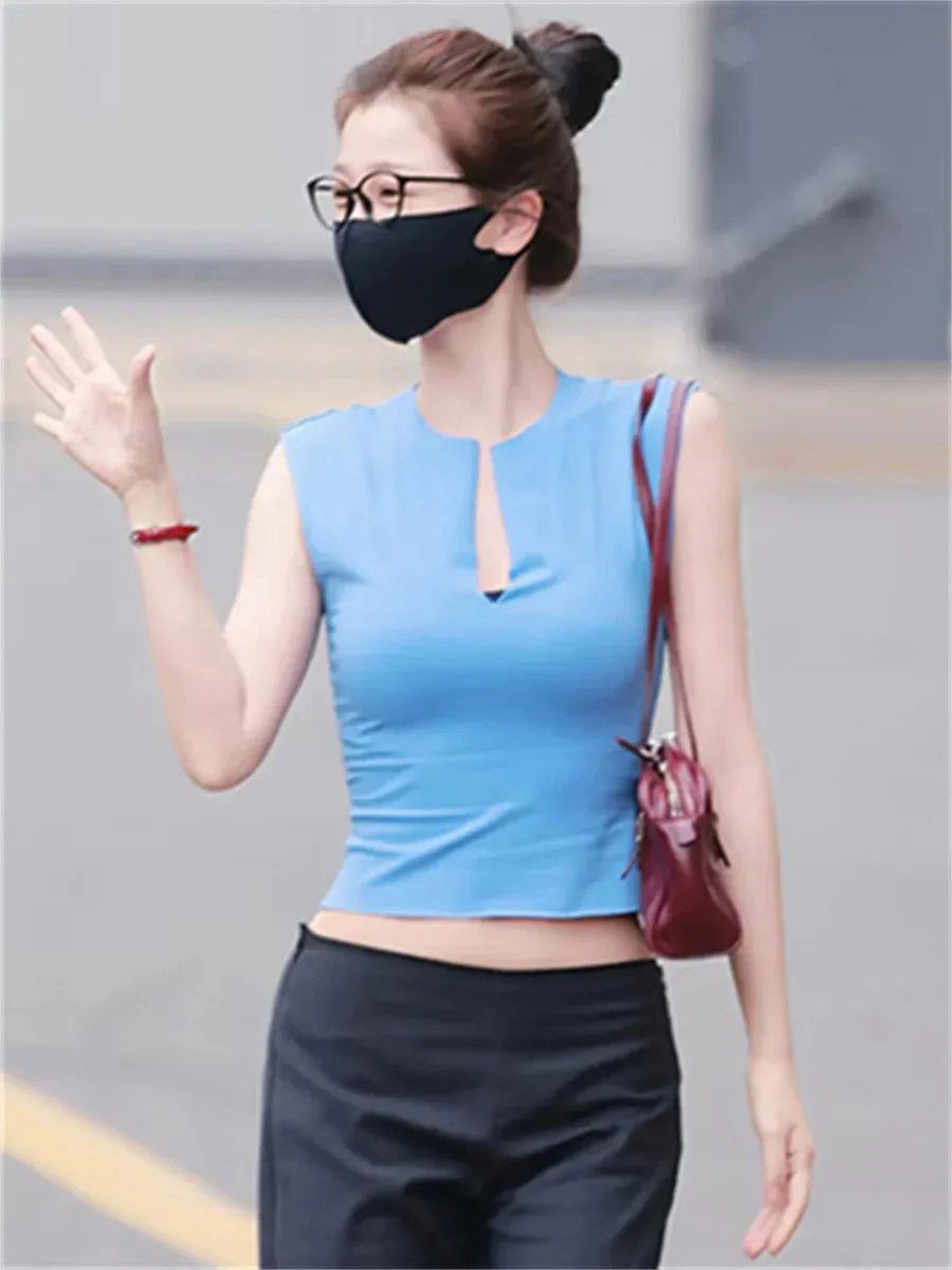 Weird Puss Casuals Trend Tank Top Women Chic Classic Split Patchwork Stretch Απλό αθλητικό Streetwera Fashion Basic Daily γιλέκο