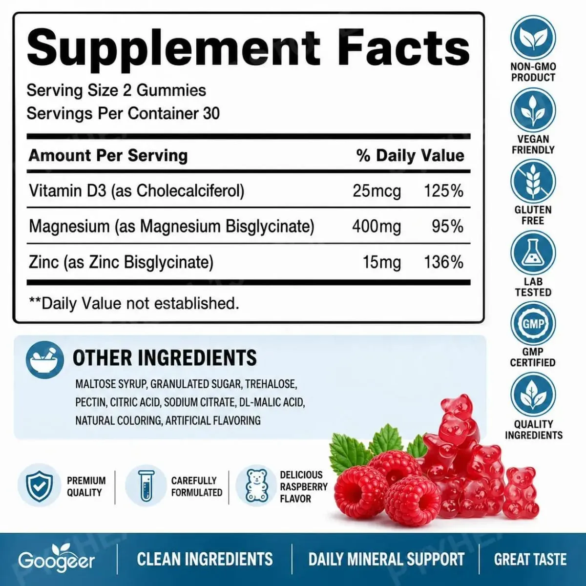 Δισγλυκινικό μαγνήσιο Gummies για μυϊκό ύπνο των οστών Υποστήριξη Νευρικού Συστήματος Ευεξία με Βιταμίνη D3 και Ψευδάργυρο 60 Gummies