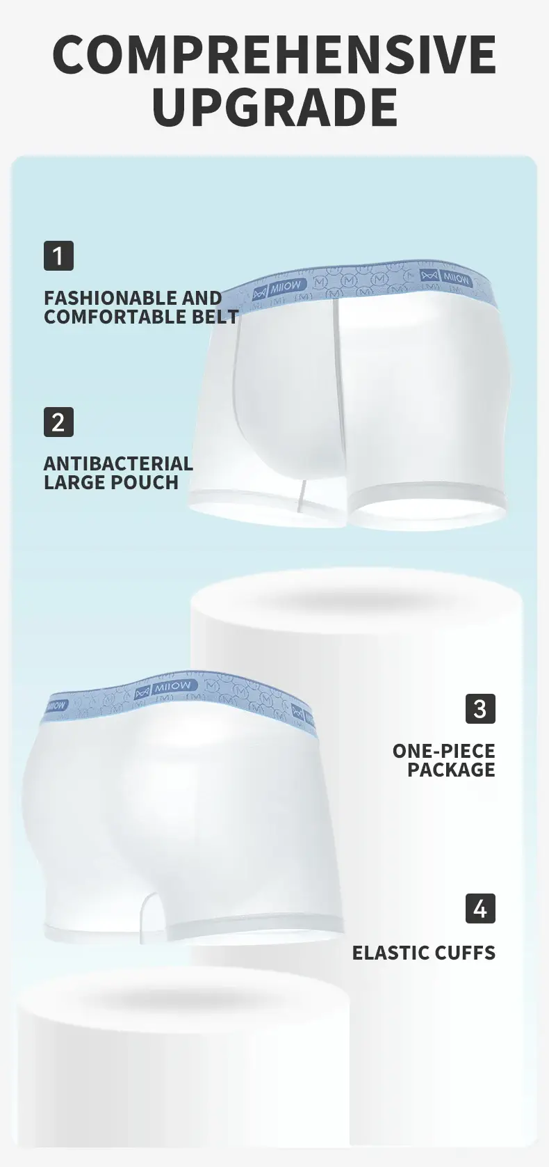MiiOW 3Pcs Ice Silk Men Underwear 10A Antibacterial Breathable Crotch Men's Panties Silky Seamless Man Underpants Boxershorts