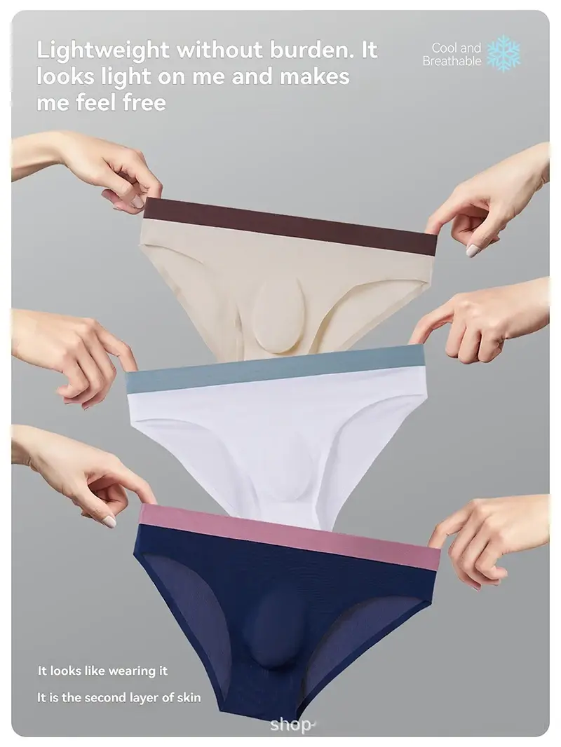 Sexy Men's Panties Seamless Ice Silk Ultra-thin Briefs Quick Drying Breathable Underpants 3D Bulge Pouch Underwear Cueca Homme
