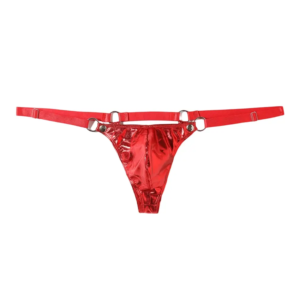 1pc Men Patent Leather G-String Sexy Thong V-back Low Ring Rise T-back Bulge Pouch Lingerie Underwear Gay Sissy Hot Clubwear