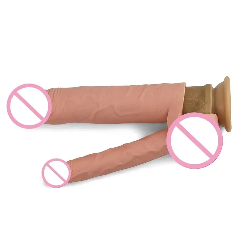 Dildo Realistic Penis Extender Sleeve Reusable Condoms Double Penetration Plug Anal Dildo Intimate Goods Sex Toys For Men