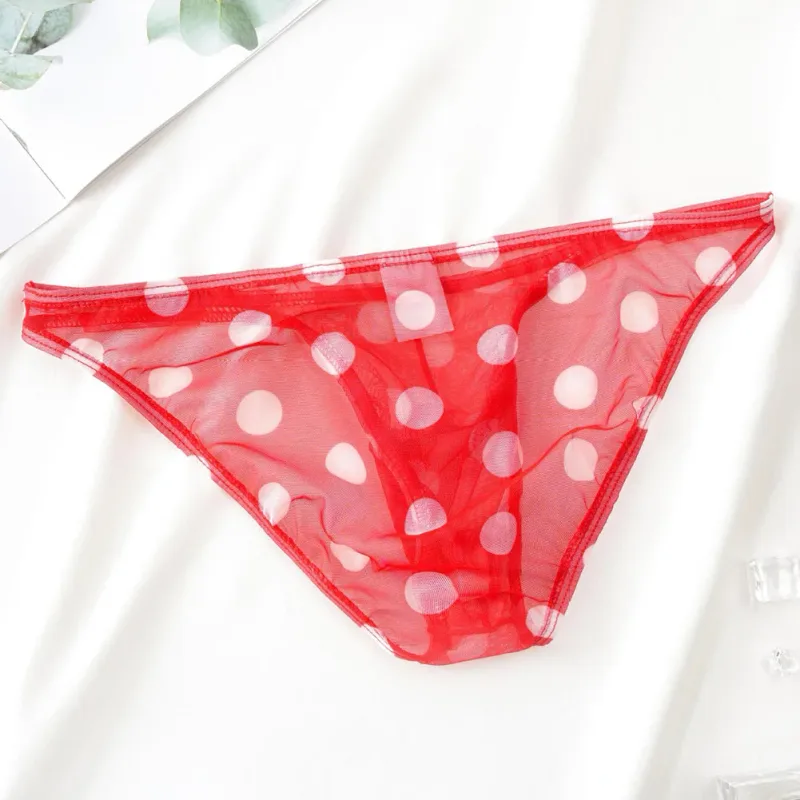 1pc Men Sexy Mesh Sheer Underwear Printed Brief Breathable Low Rise U Shape Pouch Panties Comfortable Lingerie