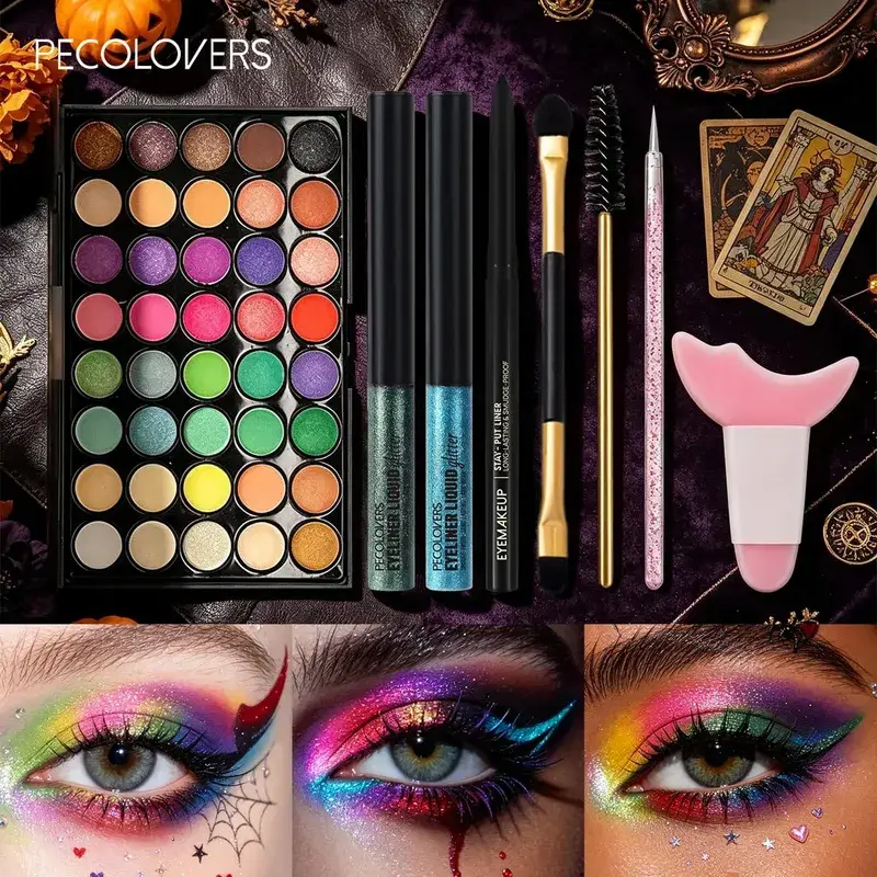 8 ΤΕΜ/ΣΕΤ Eyeshadow Palette Sparkle Liquid Eyeliner Black Eyeliner Eye Brushes Halloween/Christmas/Parties Σετ Μακιγιάζ Beauty