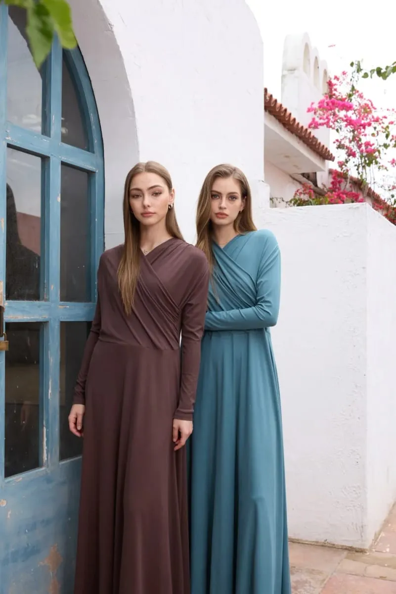 AS SS26 Flowy elegancia pakolás Maxi ruha könnyű anyagból hízelgő elegáns női ruhák