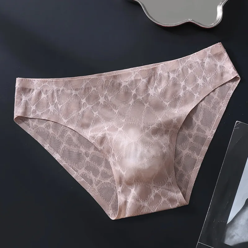 Men Sexy Lace Thin Ice Silk Briefs Underwear For Man Bulge Pouch Low Waist Very Hot Lingerie Solid Unisex Panties Men's Clothing