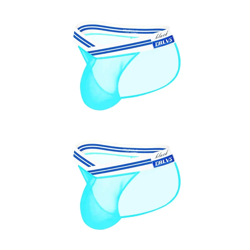 Men's Ice Silk Ultra-Thin Barely-There Mesh Sheer Briefs, Striped V-Shape Elastic Waistband Summer Daily Commute Underwear