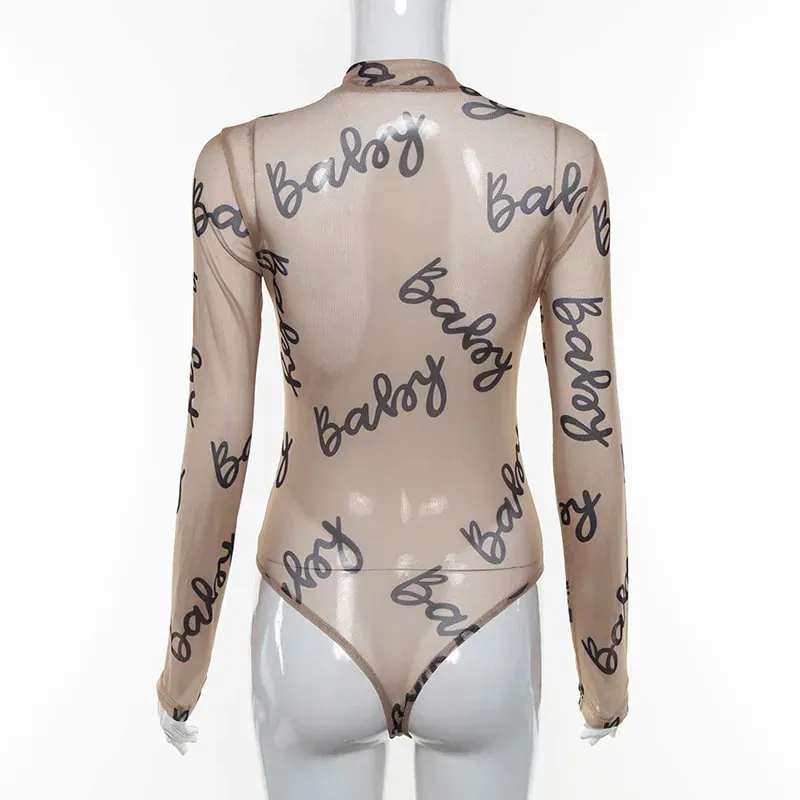 2025-ös nyári szexi levélmintás átlátszó hálós bodyk, hosszú ujjú, átlátszó baba Bodycon Rompers női jumpsuitek