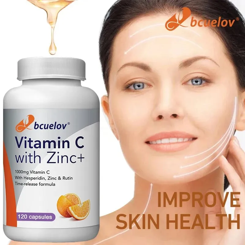Organic Vitamin C + Zinc Capsules High Absorption Immune Support Antioxidant Collagen Health Supplement - 30/60/120 Bilang