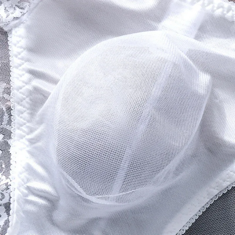 3PCS Men Sexy Lace Triangle Briefs Sexy Low Waist Seamless Panties Male Thin Breathable Comfortable Transparent Underwear