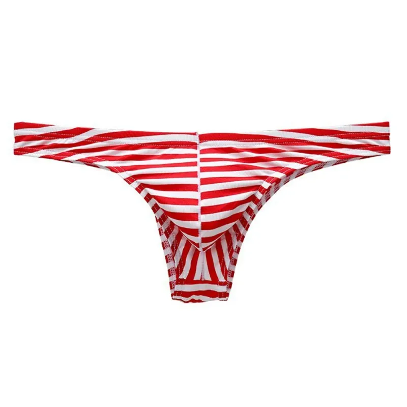 Europe Men's Striped Bikini Briefs Low Waist Sexy U Convex Underwear Male Half Covered Buttocks Tanga Panties Plus Size M-XXXL