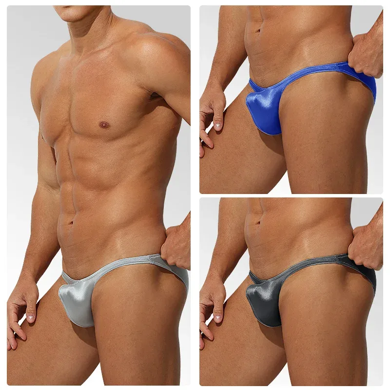 Low Waist Ice Silk Satin Men's Underwear Tight Fit Sport StyleJJ Boosting Luxury Sensual Briefs Youth Nylon Spandex