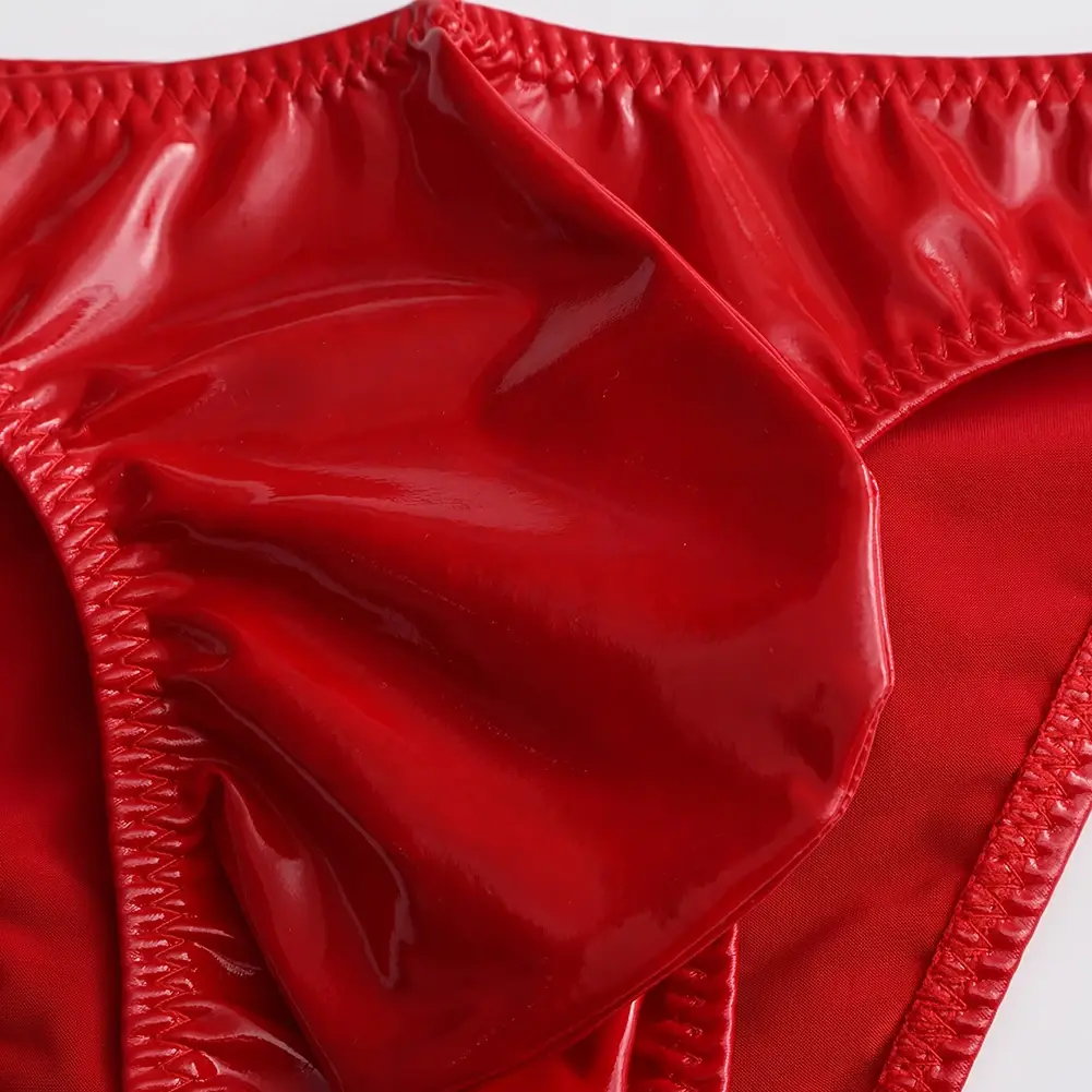 1pc Men Glossy Faux Leather Briefs Bulge Pouch Wide Waist Low Rise Underwear Erotic Lingerie Half-exposed Butt Gay Sissy Briefs