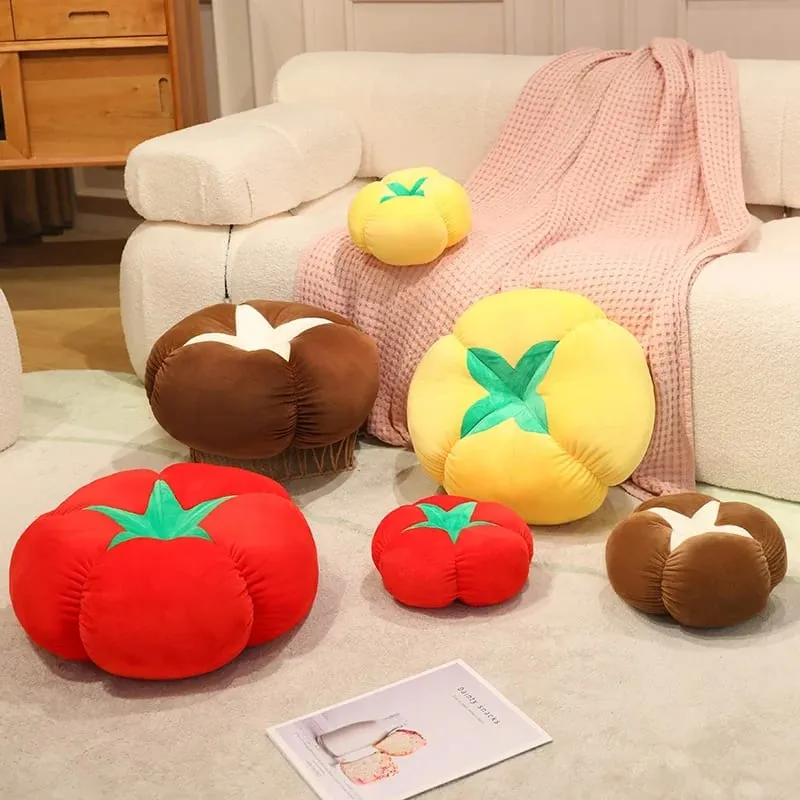 Kawaii Simulation Veggie Fruit Plush Cushion Persimmon Shiitake Mushroom Tomato Soft Decor Pillow For Bedroom Sofa Gift