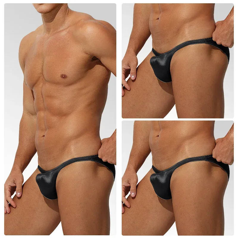 Low Waist Ice Silk Satin Men's Underwear Tight Fit Sport StyleJJ Boosting Luxury Sensual Briefs Youth Nylon Spandex