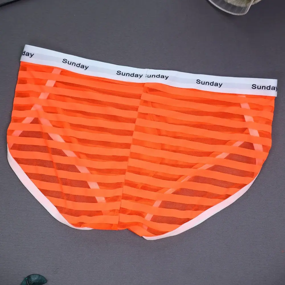 Men Casual Transparent Striped Mesh Briefs Side Fork Panties Shorts Breathable Pouch Man Comfortable Home Underwear