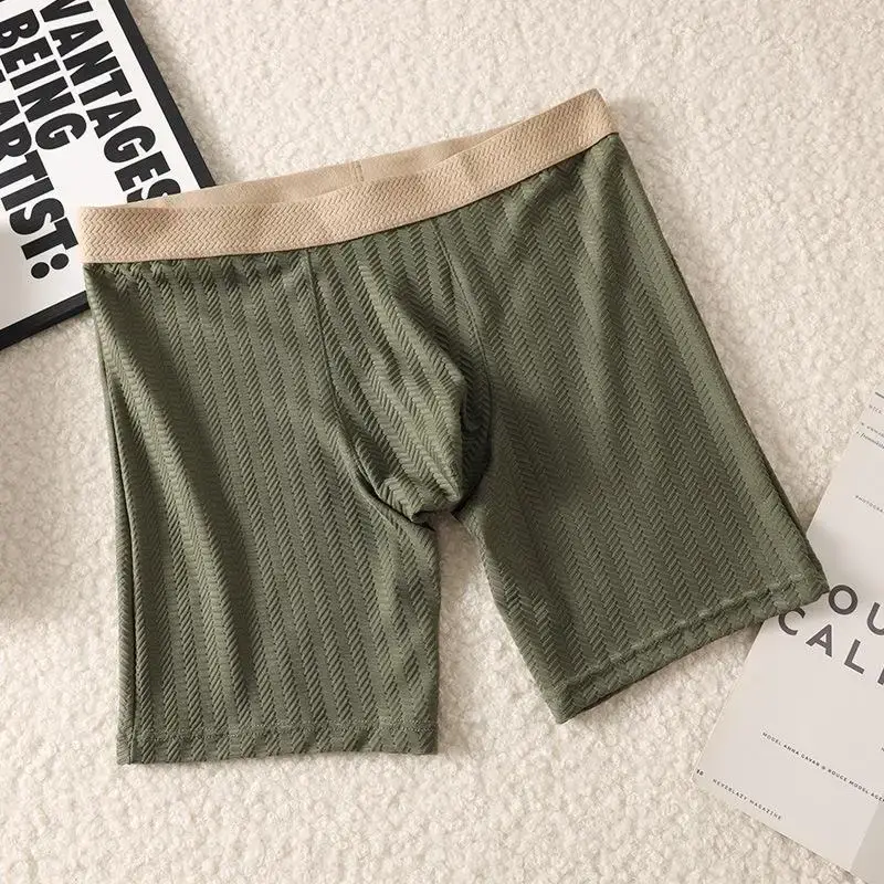 Mens Boxer Shorts Homme Nylon Underwear Man Ice Silk Panites Comfortable U Convex Pouch Middle Long Leg Underpant Male Trunks