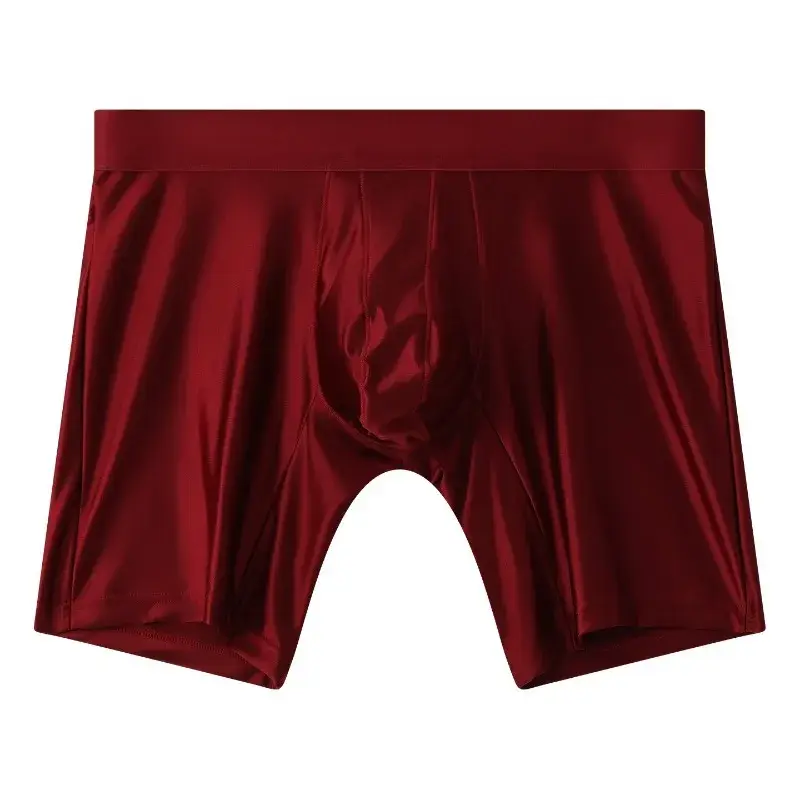 Bright Silky Smooth Underwear Men Stretch Satin Seamless Long Leg Boxer Shorts Bugle Pouch Sport Underpant Club Party Lingerie