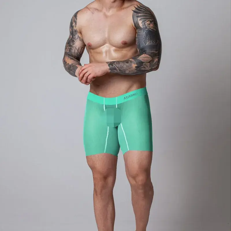 0.01mm Ultra-thin Men Underwear Long Boxer Shorts Cooling Ice Silk Transparent Gym Fitness Underpants Seamless Mesh Slips