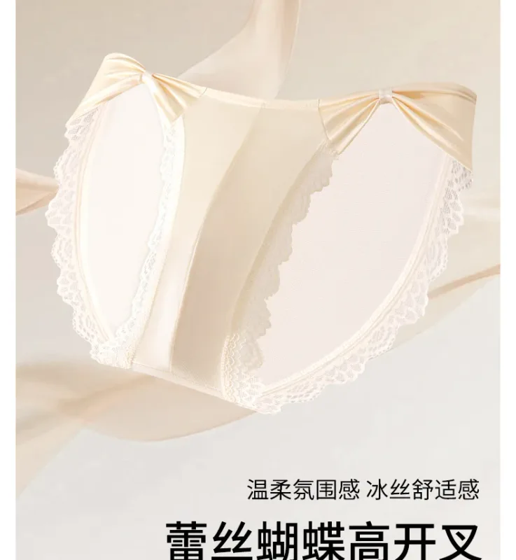 Women Panties for Men Bow High Cut Briefs Lace Mesh Sheer Underwear U Convex Pouch Breathable Underpant French Style Nightwear