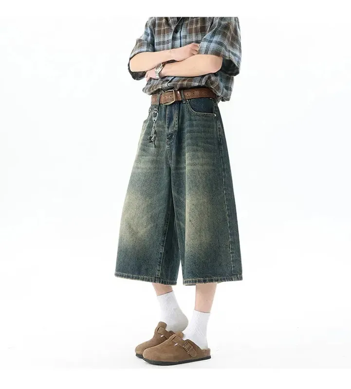 Több zsebes Cargo Nadrág Nyári Rövid Farmer Lakónadrág Hip Hop Utcai Ruházat Tágas farmer rövidnadrág Alkalmi széles szárú Capris nadrág 5XL-M
