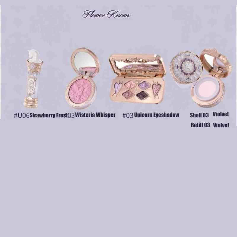 Flower Knows Strawberry Rococo Σετ Μακιγιάζ Glitter Matte Eyeshadow Palette Blusher Power Velvet Κιτ κραγιόν Σετ αρωμάτων