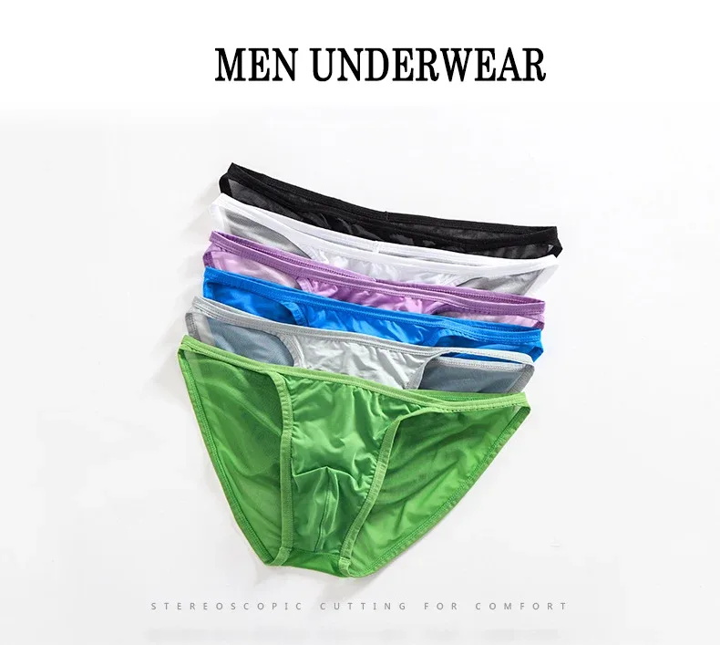 Men's Underwear Transparent Breathable Panties Male Low-waist High Fork Briefs