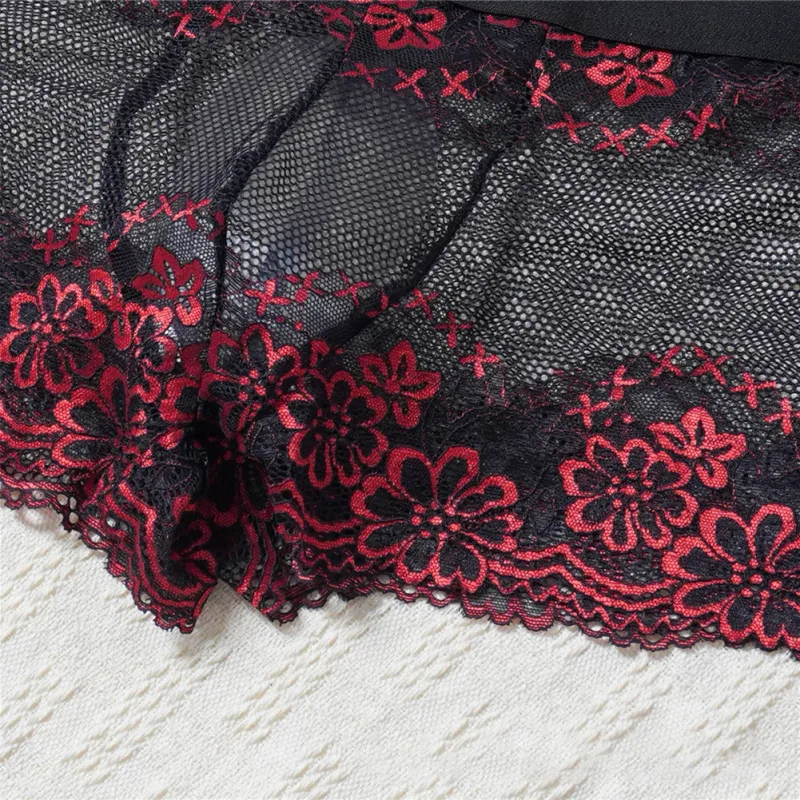 Men Lace Jacquard Mesh Boxer Shorts Underwear Hollow Temptation Exotic Trunks Silk Soft Quick Dry Breathable Sexy Panties