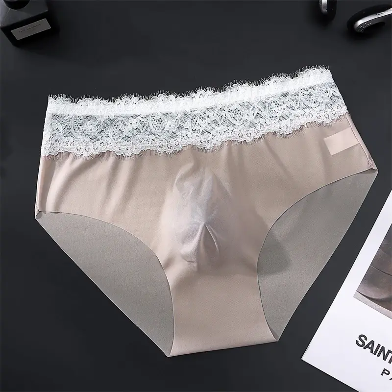 Ice silk men's underwear seamless cueca lace Sexy lingerie thin convex bag calzoncillos hombre adults 18 plus tangas japonesa