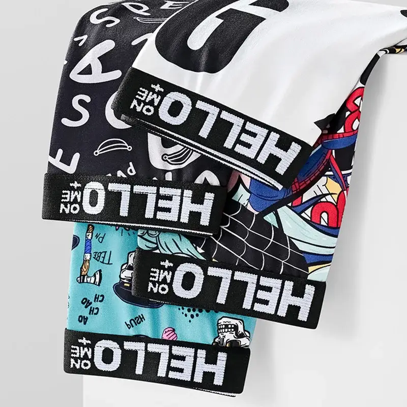 4-Piece Set! Men's Underwear! Breathable Male Trend Boxer Shorts Male Youth Print Trend Shorts