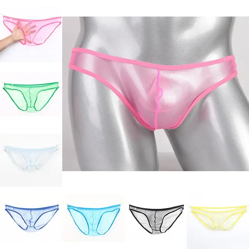 Men's Large Size Low Waist Mesh Briefs, Ultrathin Transparent Underwear, with U Convex Bag, Various Colors Available