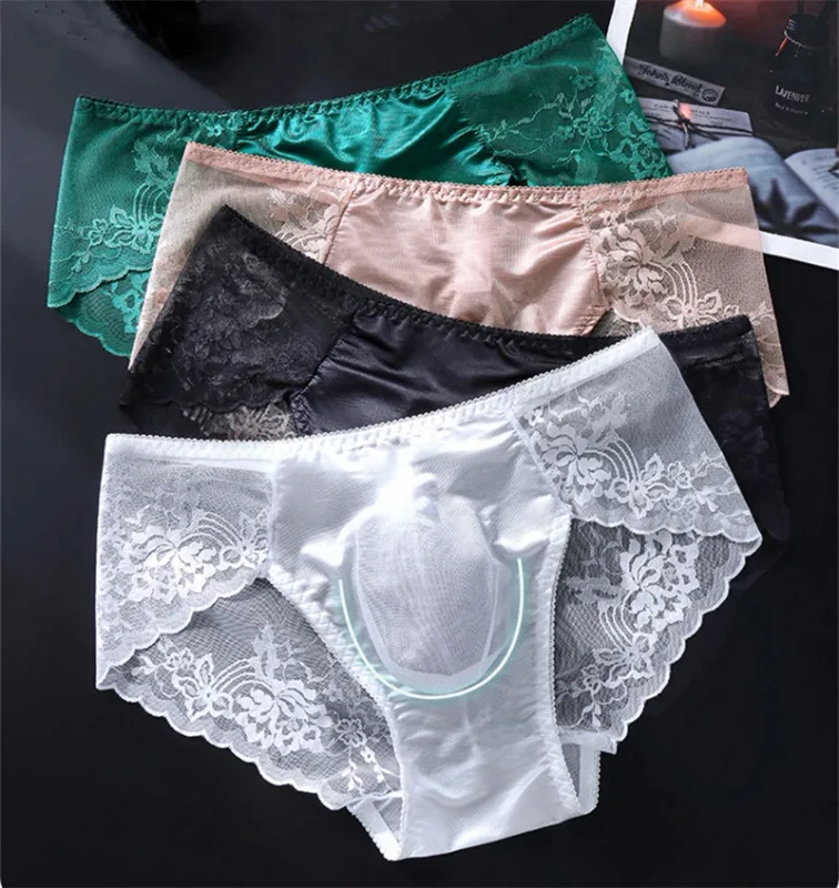 Lace men's underwear 3D Punched tangas japonesa Ice Silk Thin calzoncillos hombre Sexy lingerie adults 18 plus cuec gay panties