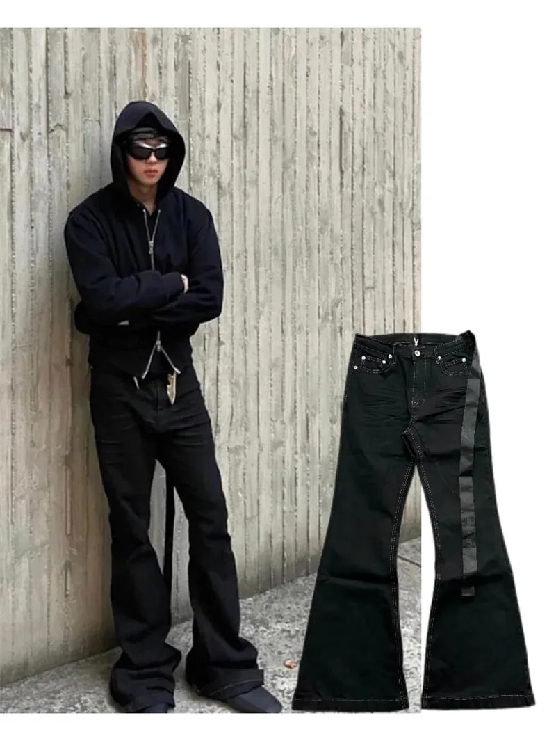 Ανδρικό τζιν παντελόνι High Street RO Ανδρικό 24SS Basic ελαστική μαύρη κορδέλα Loose Flared Streetwear Casual Jeans Παντελόνι Ανδρικά Ρούχα