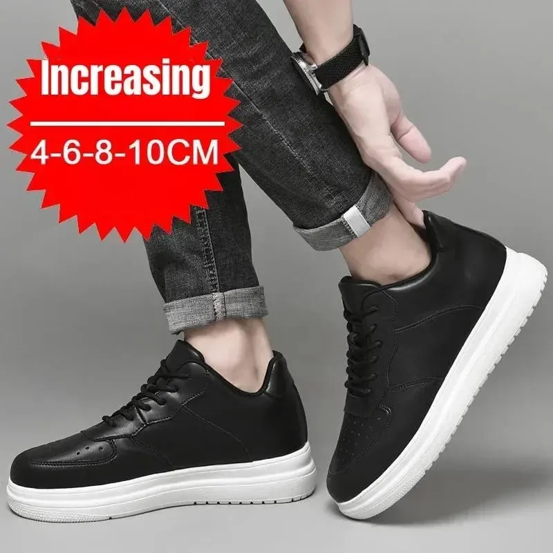 Új magasságnövelő cipő férfiaknak 10 cm-es láthatatlan liftes tornacipő fehér bőr Sport Zapatillas De Hombre nagy 46-os