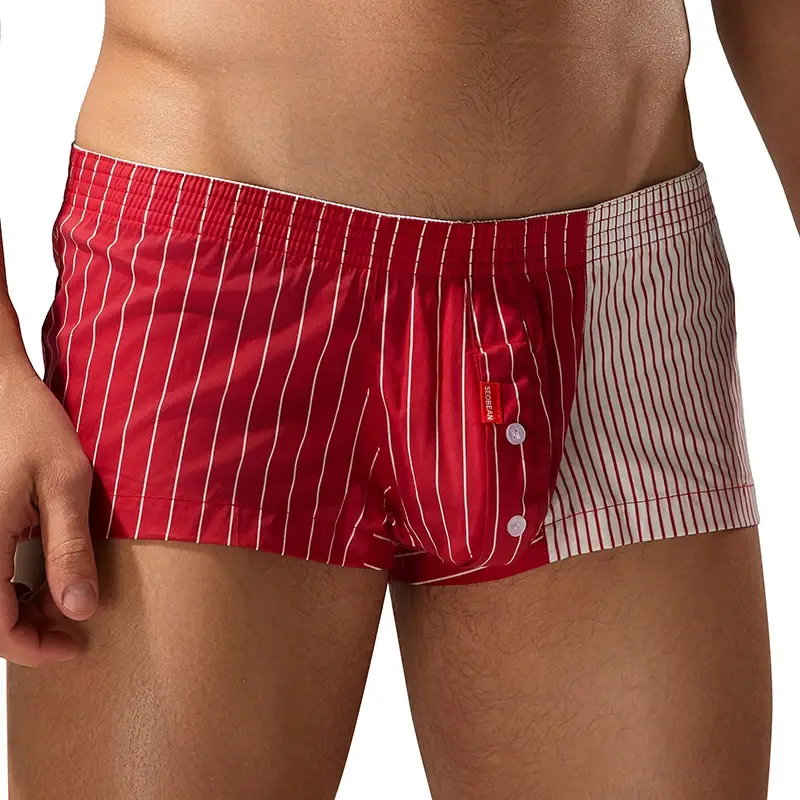 Seobean Men's Color-Block Striped Pure Cotton Home Underwear Shorts Comfortable Breathable Casual Pants for Men