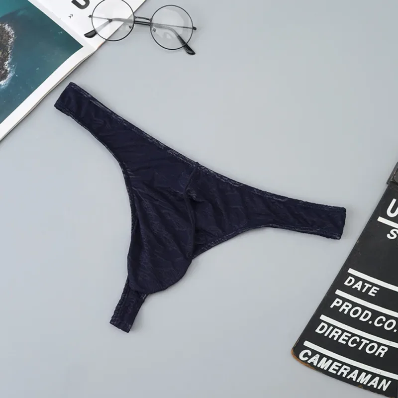Men Lace Jacquard G-string Underwear High Stretchy Large Pouch Thong Panties Sexy Gays Erotic T-back Underpants
