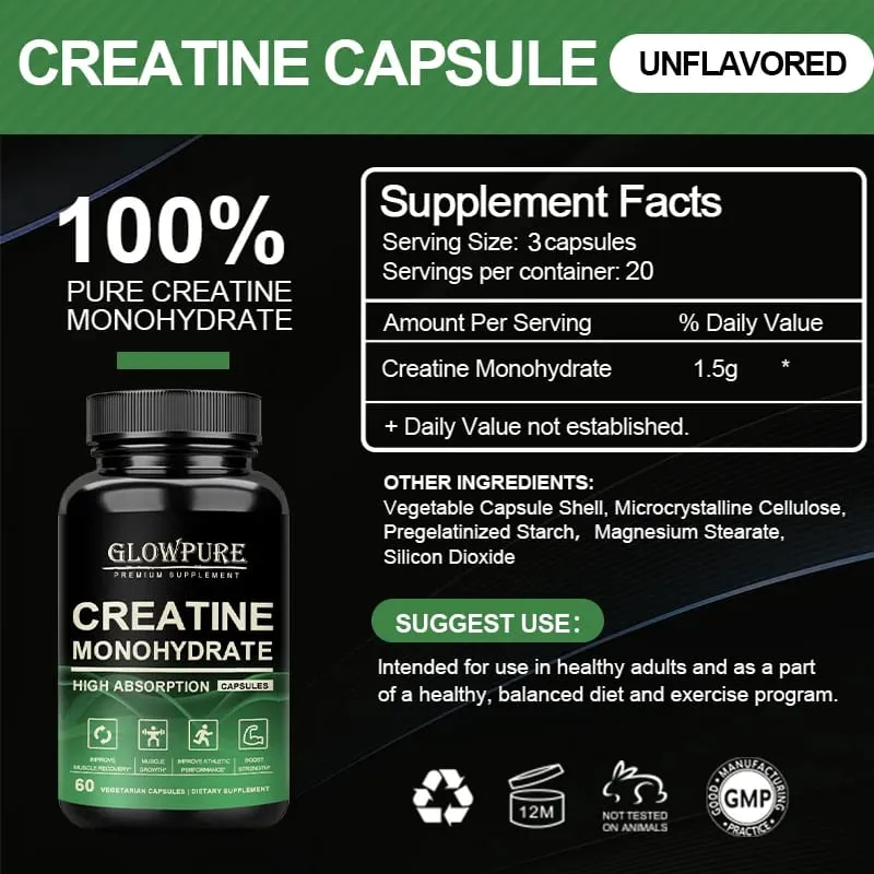 Κάψουλες Creatine Monohydrate for Muscle Endurance Workout Recovery Mass Gainer Strength Performance Συμπλήρωμα Διατροφής