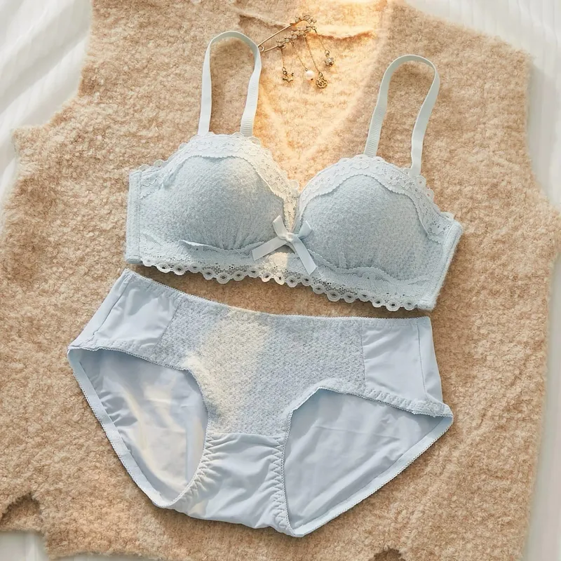 Lace Sexy Lingerie Set Push Up Thick Padded Small Breast Enhance Shaping Half Cup Bra Concealed Brief Intimates Underwear