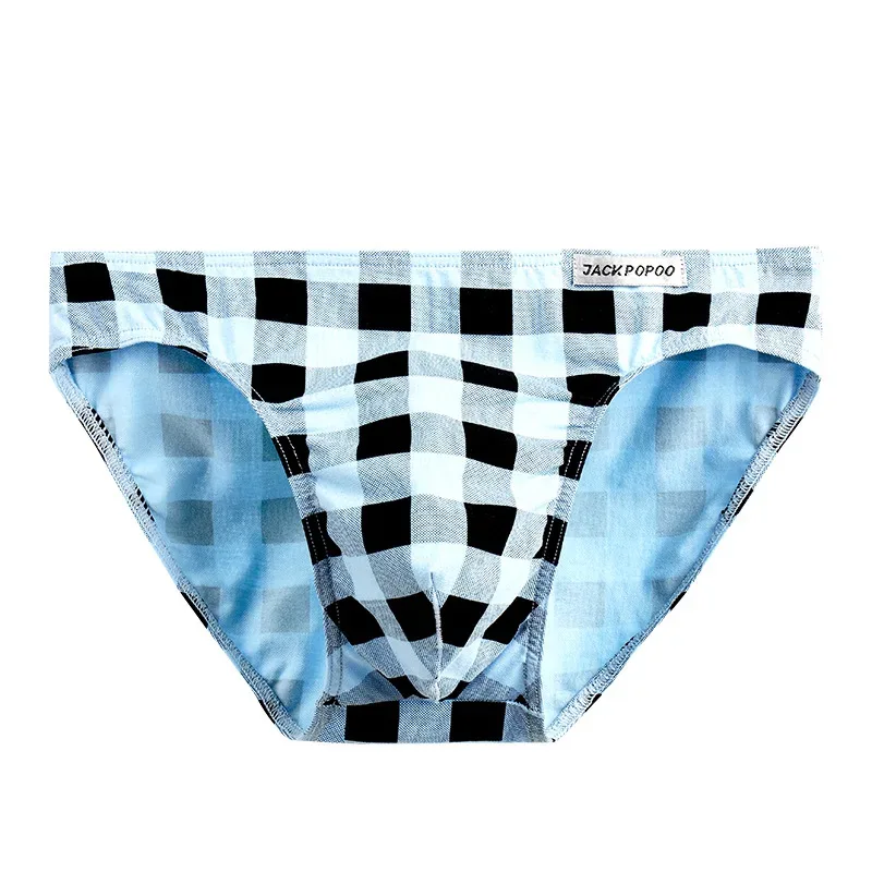 Fashion Plaid Underwear Cotton Soft Elastic Men Briefs Breathable Comfortable Youth Underpants Mens Sexy U Bulge Pouch Panties