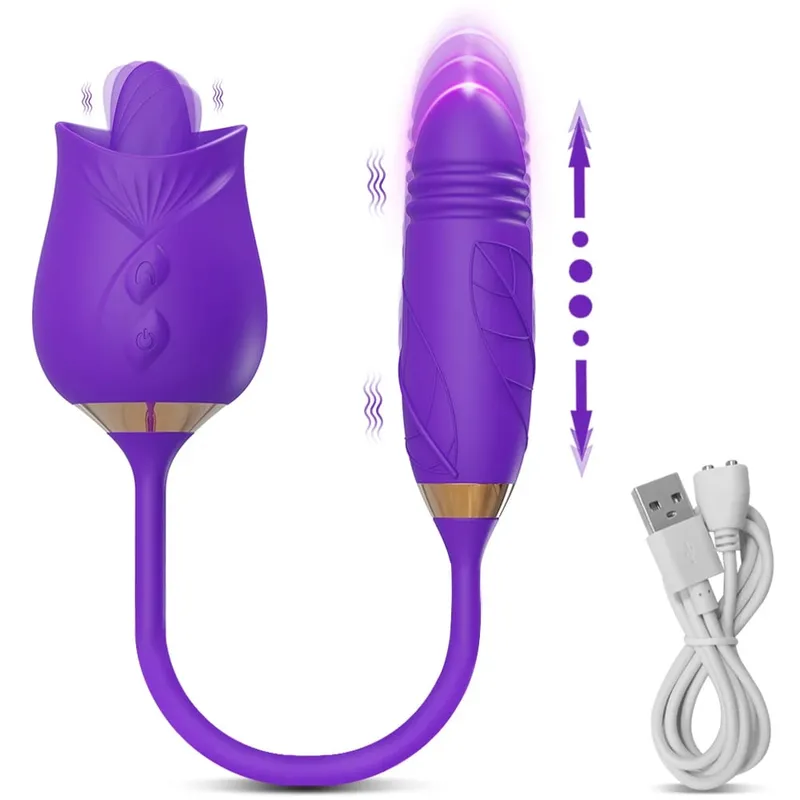 Rose-Sucking Thrusting Dildo Vibrator για γυναίκες Διεγέρτης κλειτορίδας θηλής Δόνηση γλώσσας αυγού που γλύφει κλειτορίδα Sucker σεξουαλικά παιχνίδια