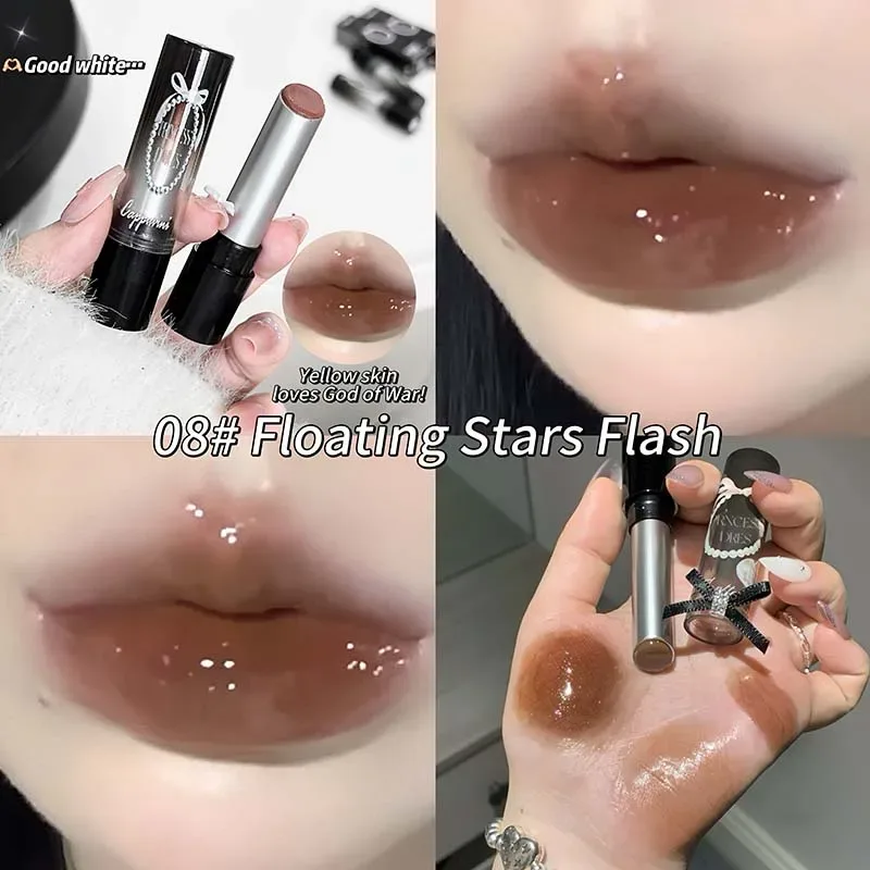 Pink Crystal Mirror Glass Solid Lip Gloss Round Tube Water Light Lipstick Clear Jelly Lip Glaze Nude Brown Moisturizing Lip Tint