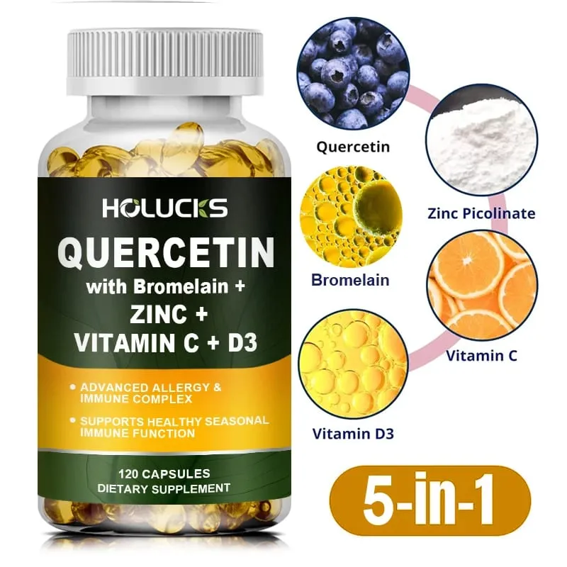 Advanced Quercetin Vitamin C + D3 Supplement with Bromelain for Immunity Skin Health & Strong Bones Overall Vitality Vegan