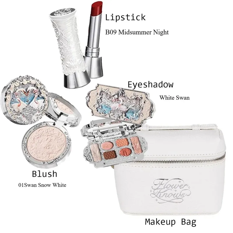 Flower Knows Make Up Kit Cosmetics Full Set Strawberry Rococo Palette Little Angel Highlighter Matte Lipstick 4Pcs Kit