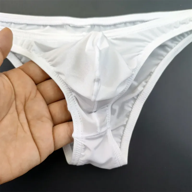 5Pcs New Youth Men's Ice Silk Brief U Pouch Underwear Low Waist Ultra Thin Transparent Underpants Sexy Plus Size Male Panties